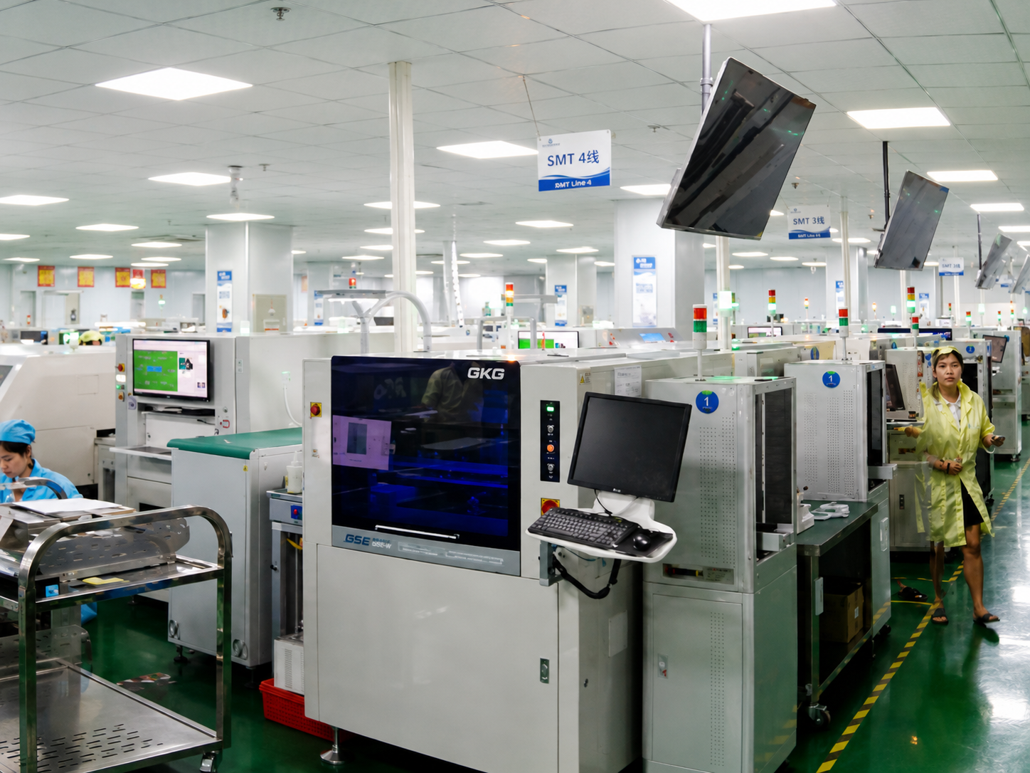 SMT production lines at MG PCBA manufacturing facility in Shenzhen